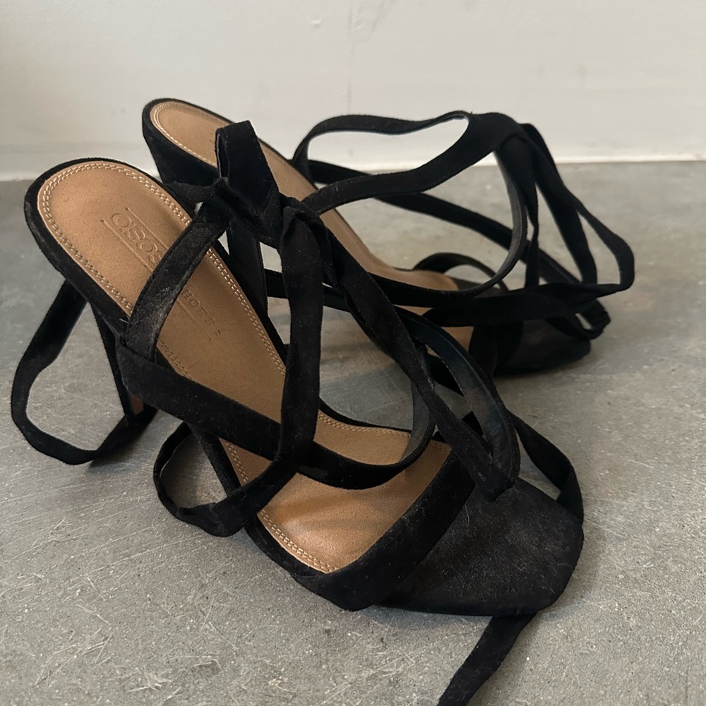 ASOS Black Lace Up Square Toe Women's Heels